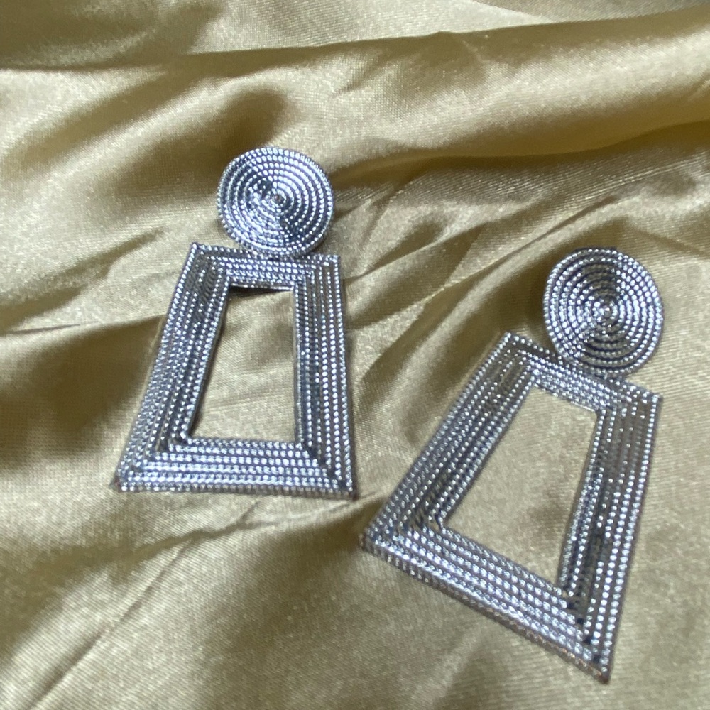 Statement Silver Drop Metal Geometric Earrings